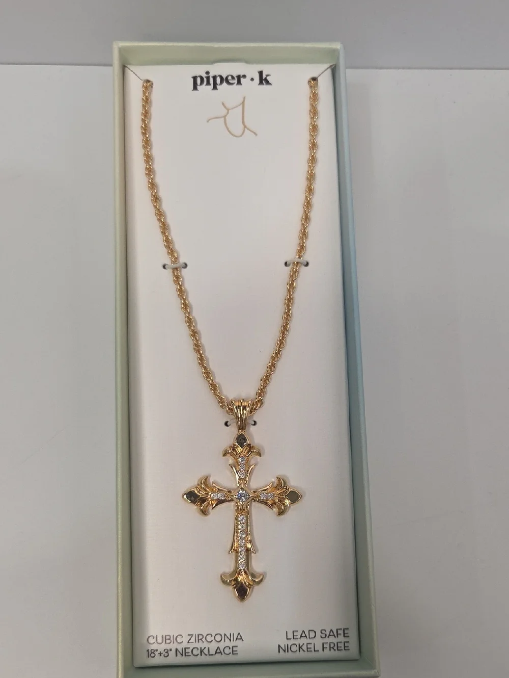 💛▪️Piper K ▪️ Gold Cross Pendant Necklace with Clear Stones - Picture 5 of 7